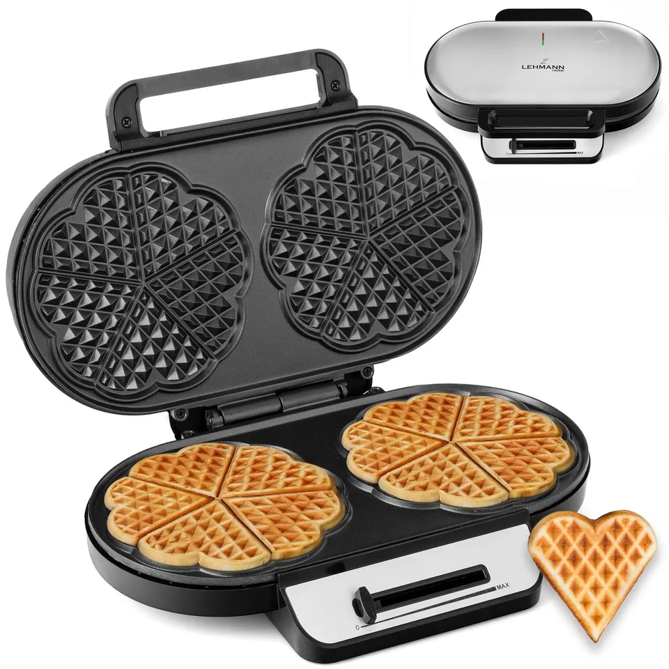 lehmann-gofrownice-doppel-herzform-waffeleisen-1200w-schwarz-silber image 1