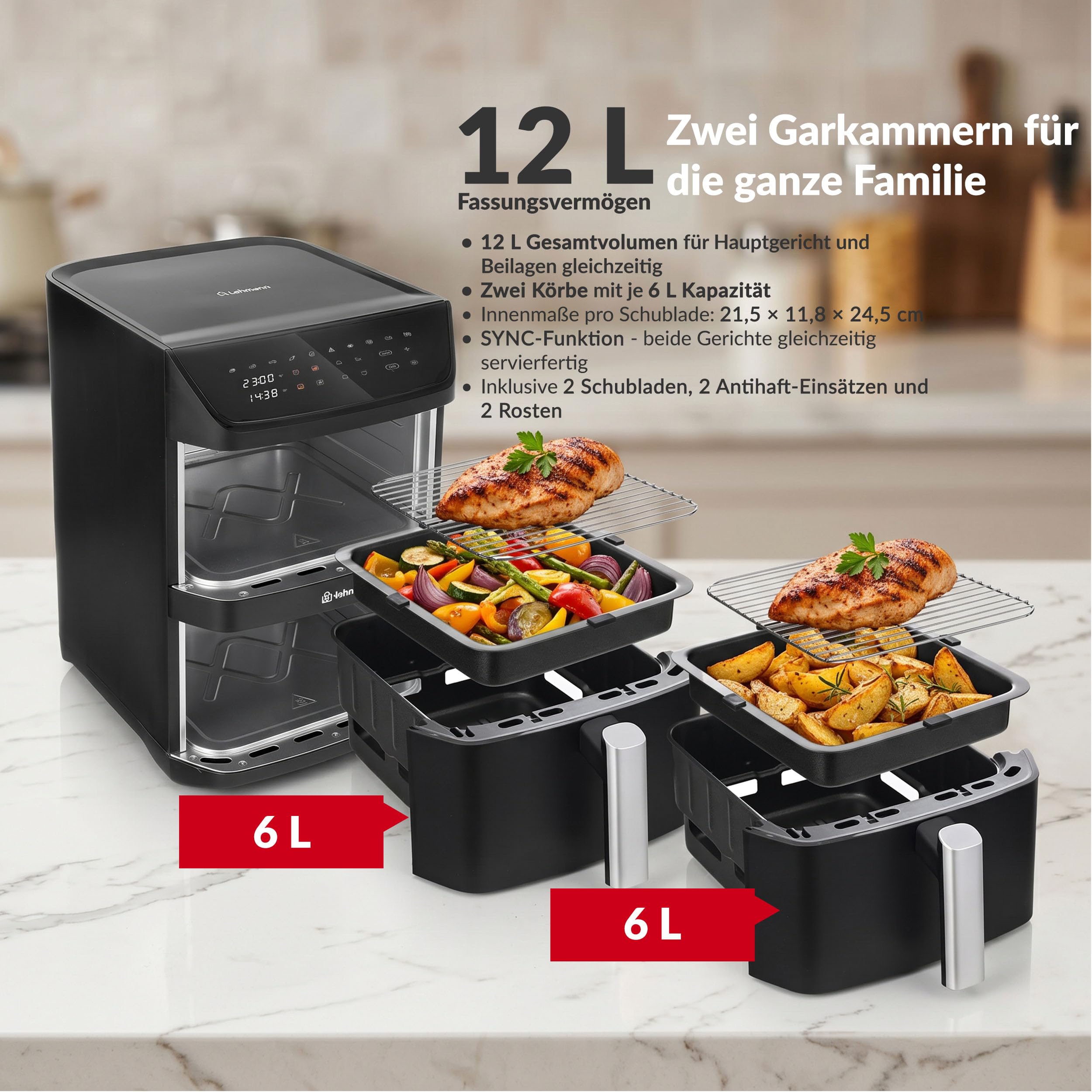 lehmann-origin-hei-luftfritteuse-12l-doppelkammer-2800w-schwarz image 4