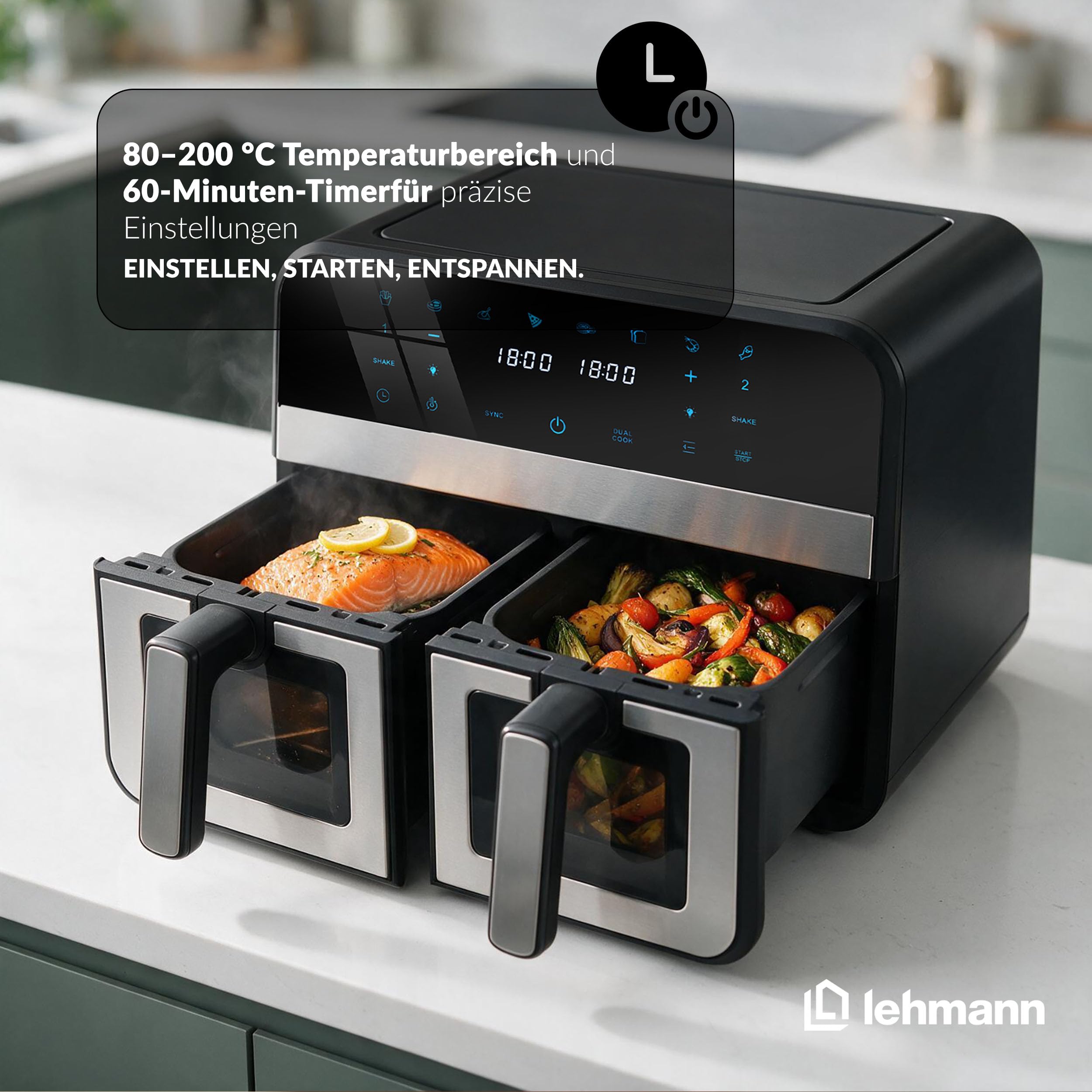 lehmann-9-l-doppelkammer-hei-luftfritteuse-wlan-2x4-5l-sichtfenster image 8