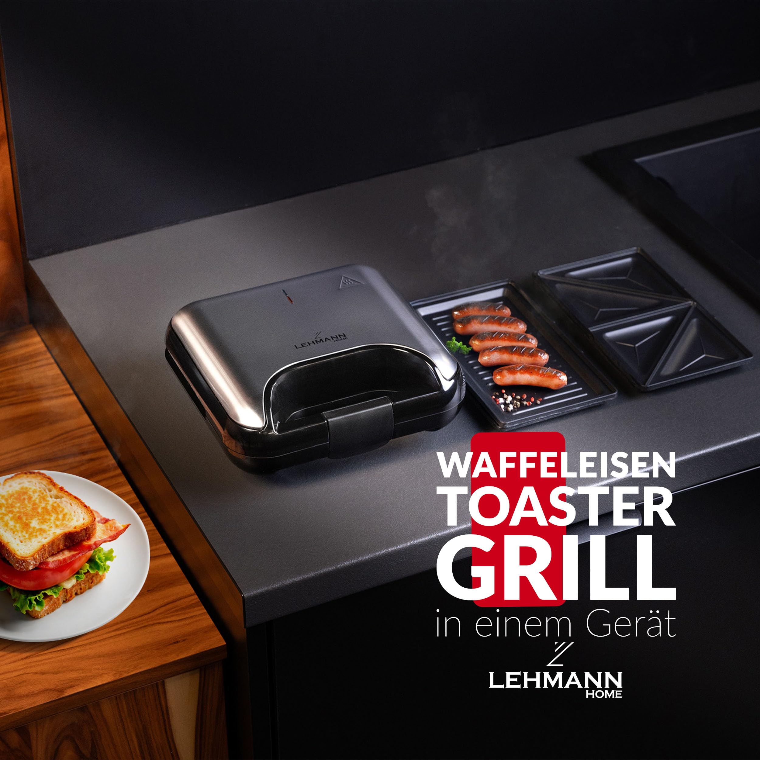 lehmann-sandwichmaker-3-in-1-waffeleisen-kontaktgrill-800w image 2