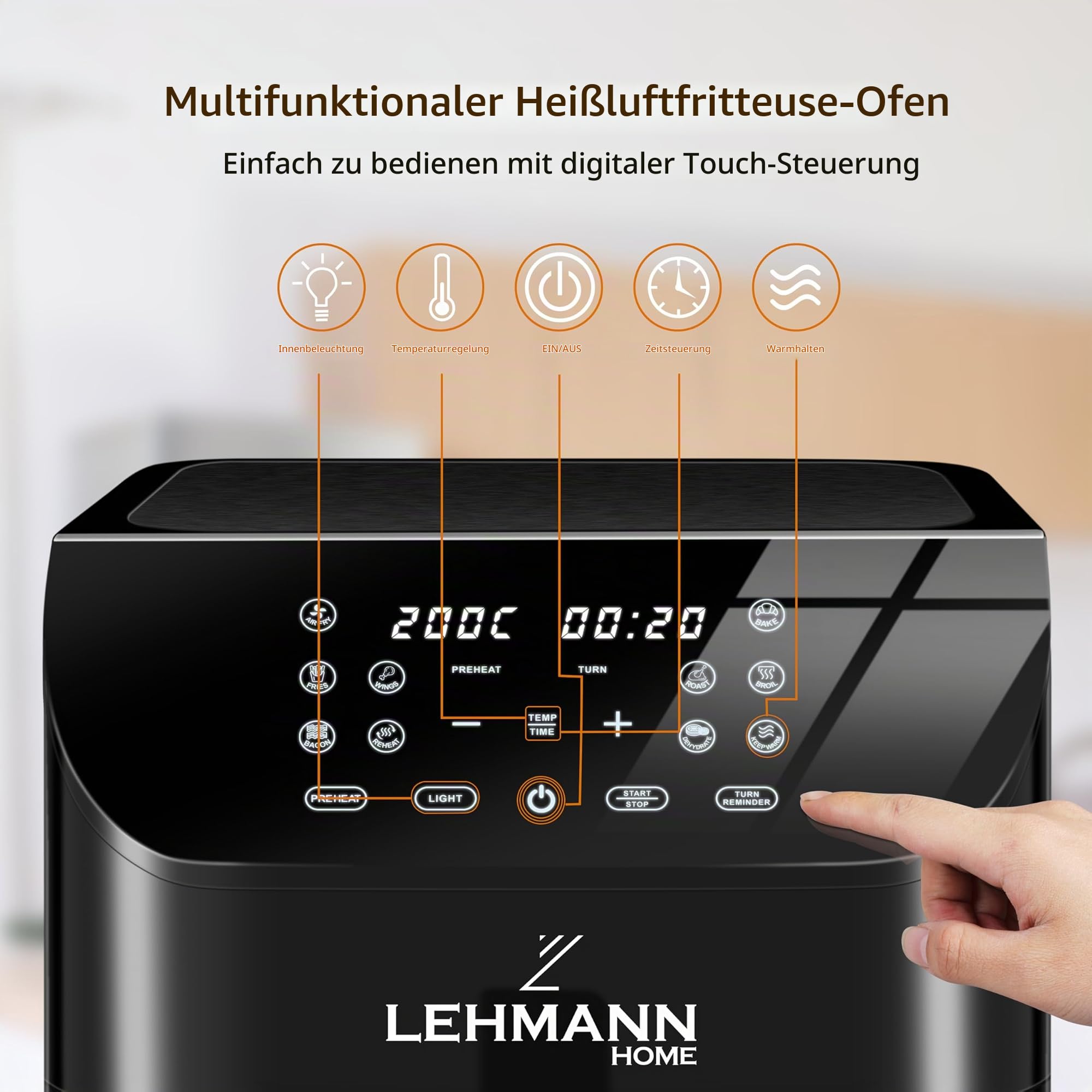 lehmann-hei-luftfritteuse-8l-schwarz-sichtfenster-12-programme image 5