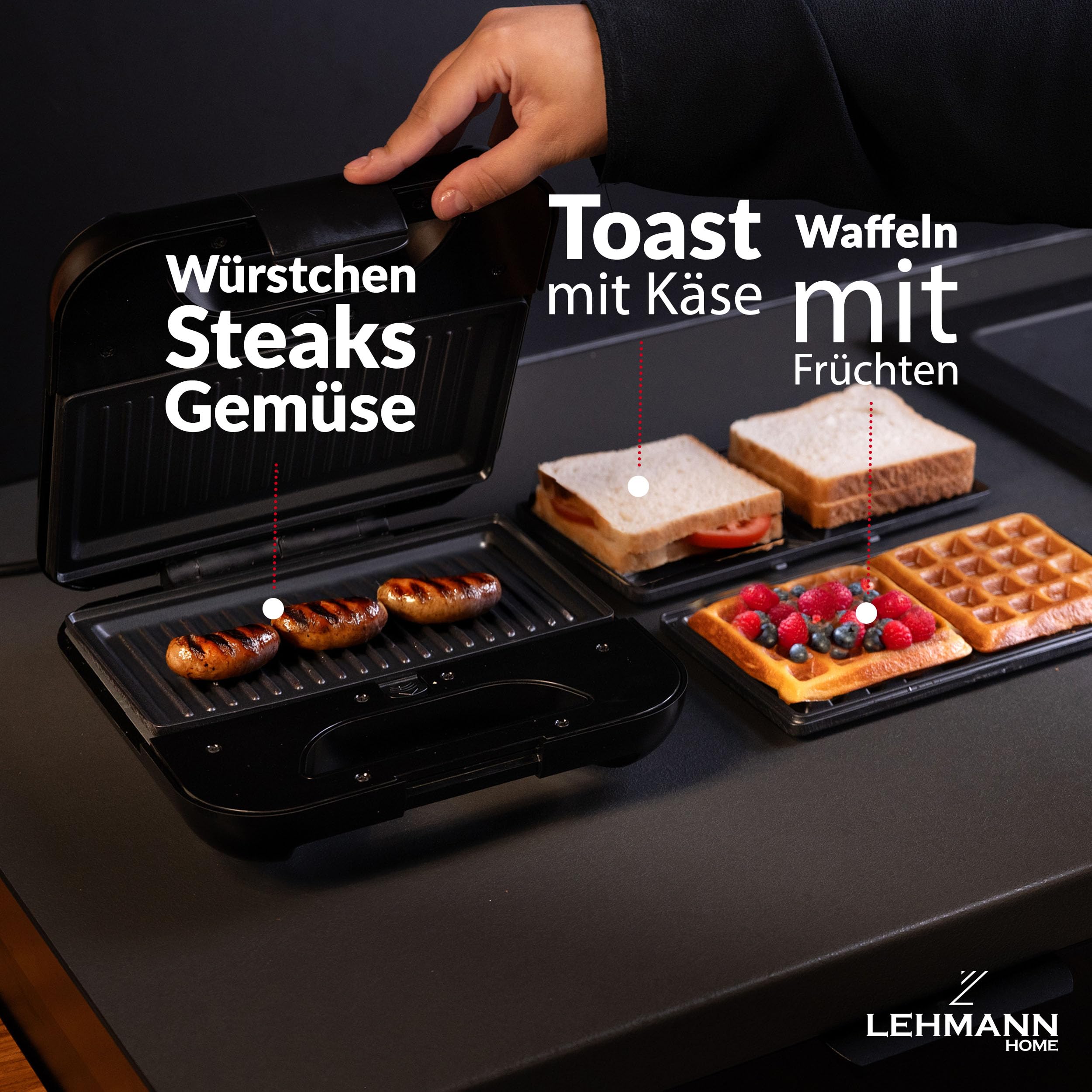 lehmann-sandwichmaker-3-in-1-waffeleisen-kontaktgrill-800w image 8