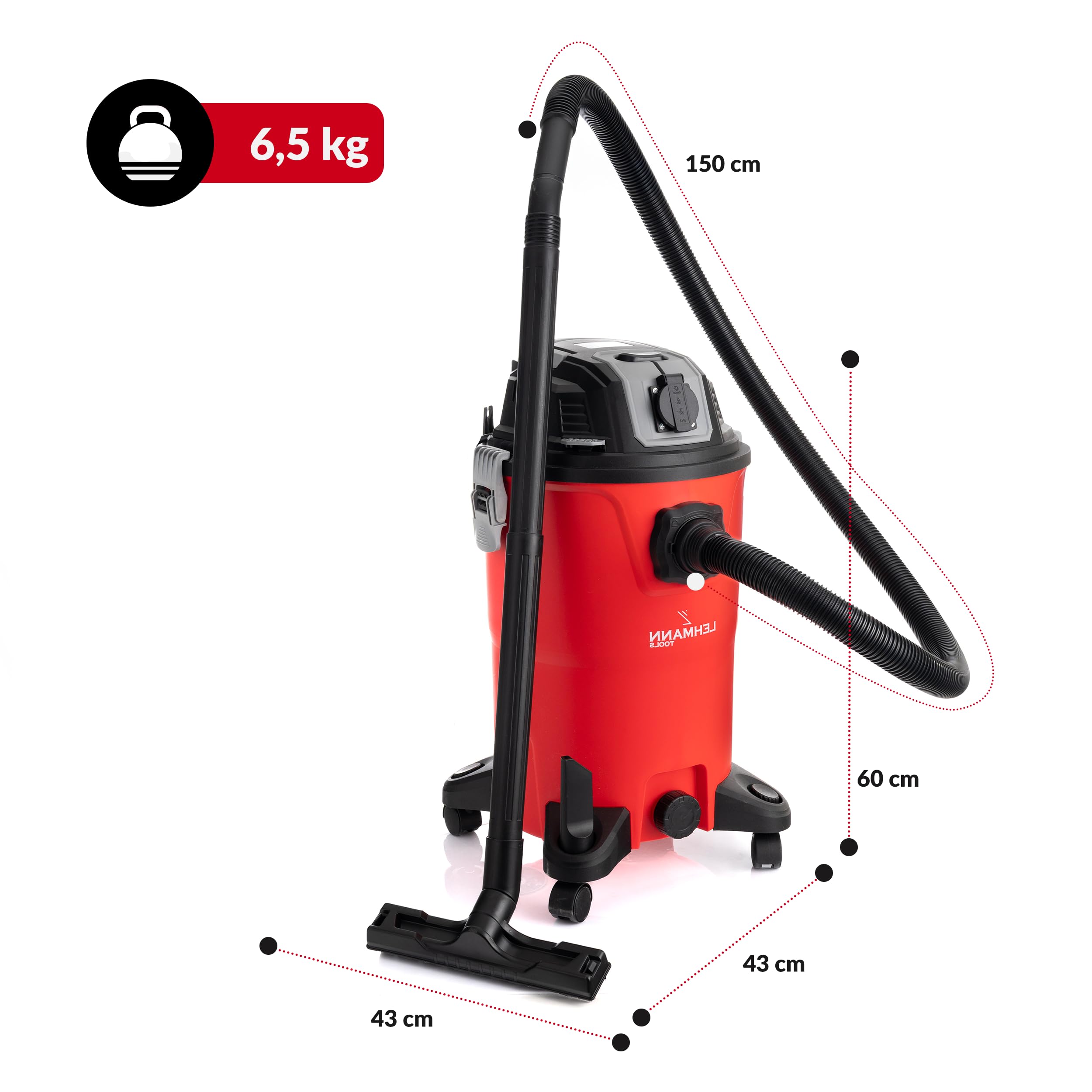 lehmann-industriestaubsauger-30l-2000w-rot-steckdose-hepa image 3