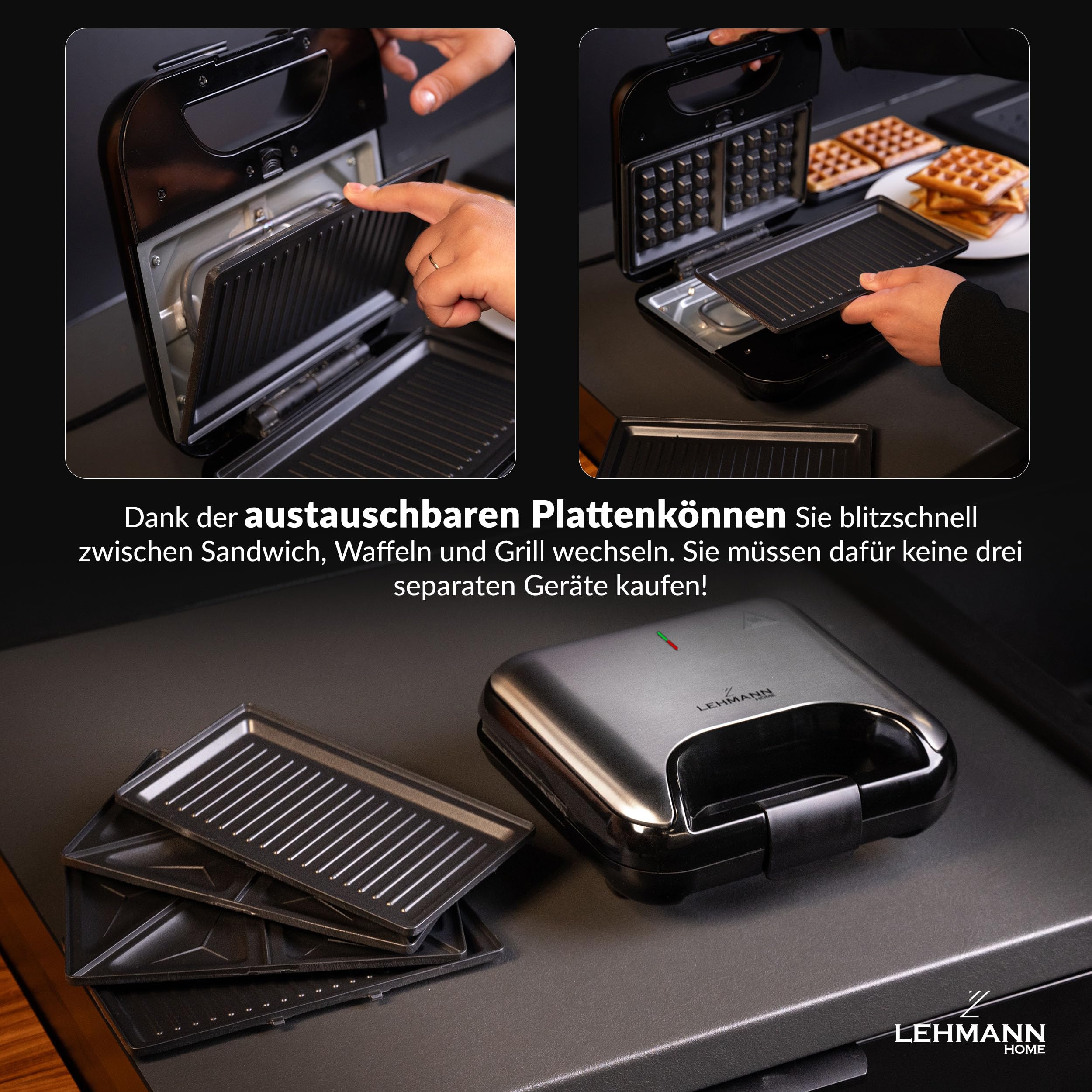 lehmann-sandwichmaker-3-in-1-waffeleisen-kontaktgrill-800w image 4