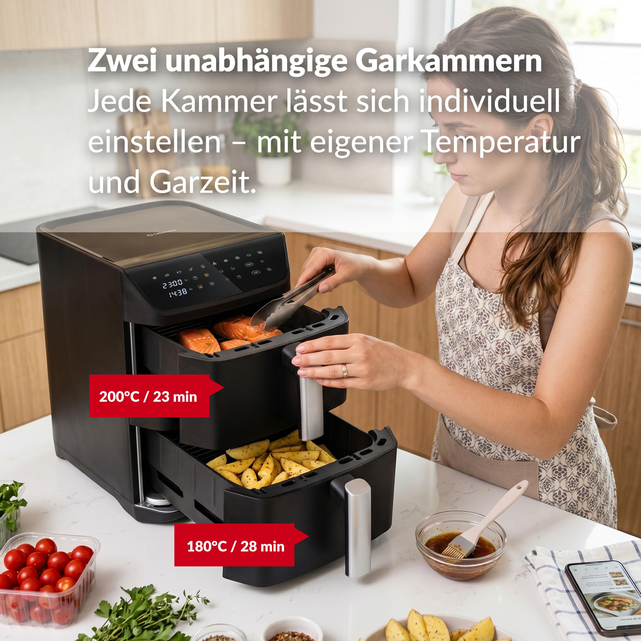 lehmann-origin-hei-luftfritteuse-12l-doppelkammer-2800w-schwarz image 6