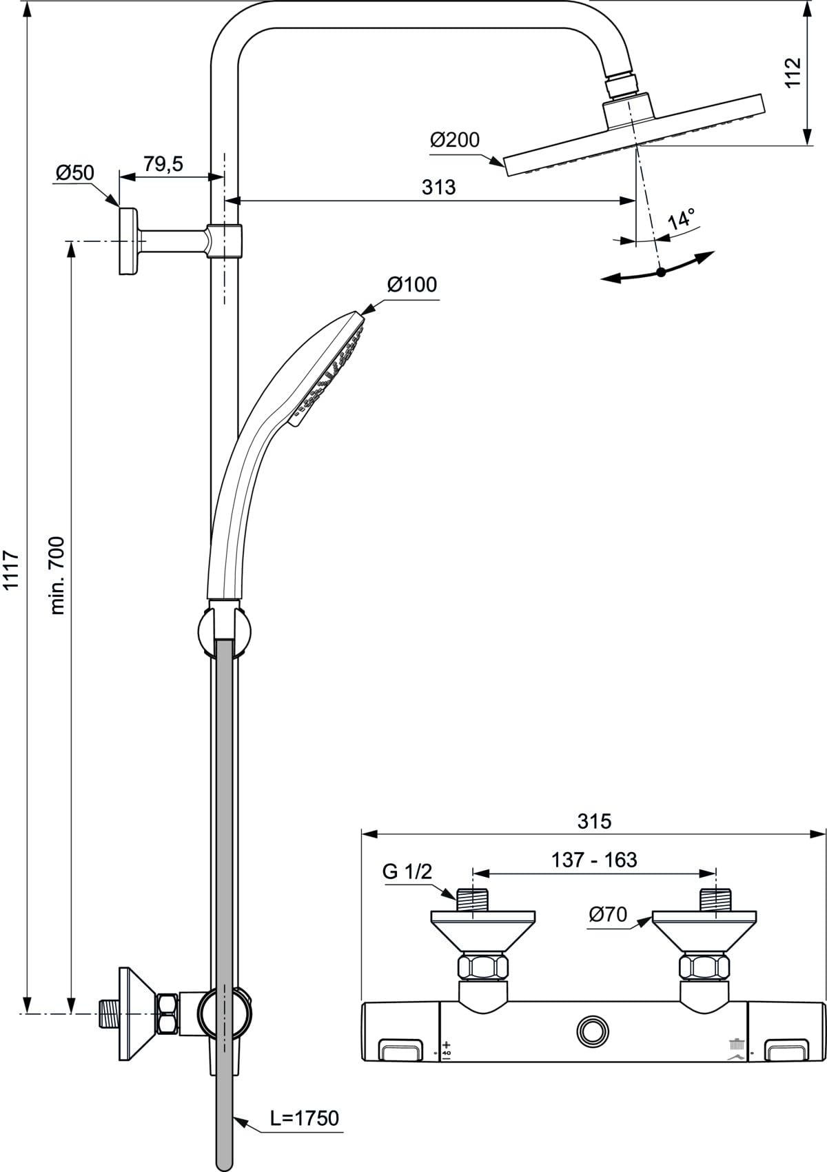 ideal-standard-ceratherm-t25-duschsystem-thermostat-chrom-coolbody image 8