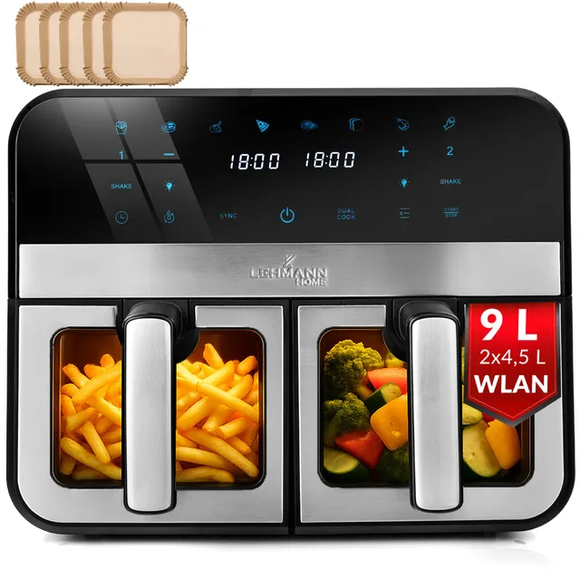 lehmann-9-l-doppelkammer-hei-luftfritteuse-wlan-2x4-5l-sichtfenster image 1