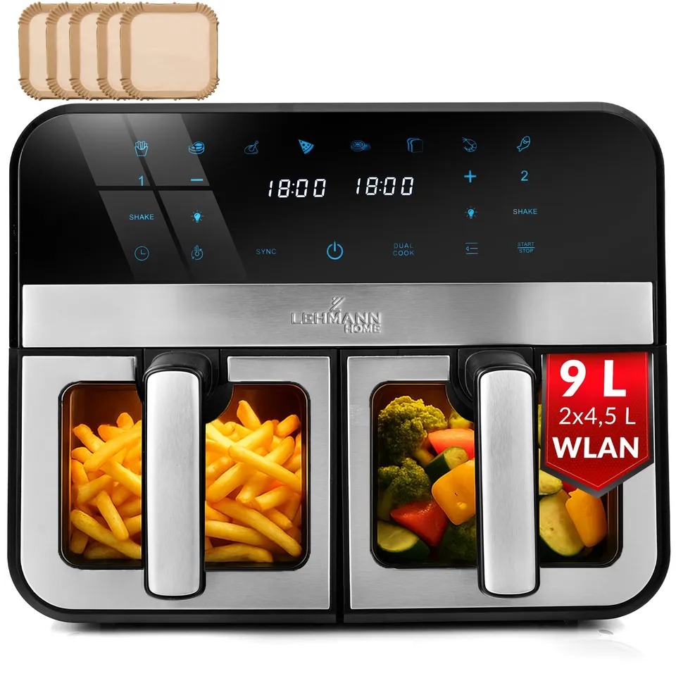 lehmann-9-l-doppelkammer-hei-luftfritteuse-wlan-2x4-5l-sichtfenster image 1