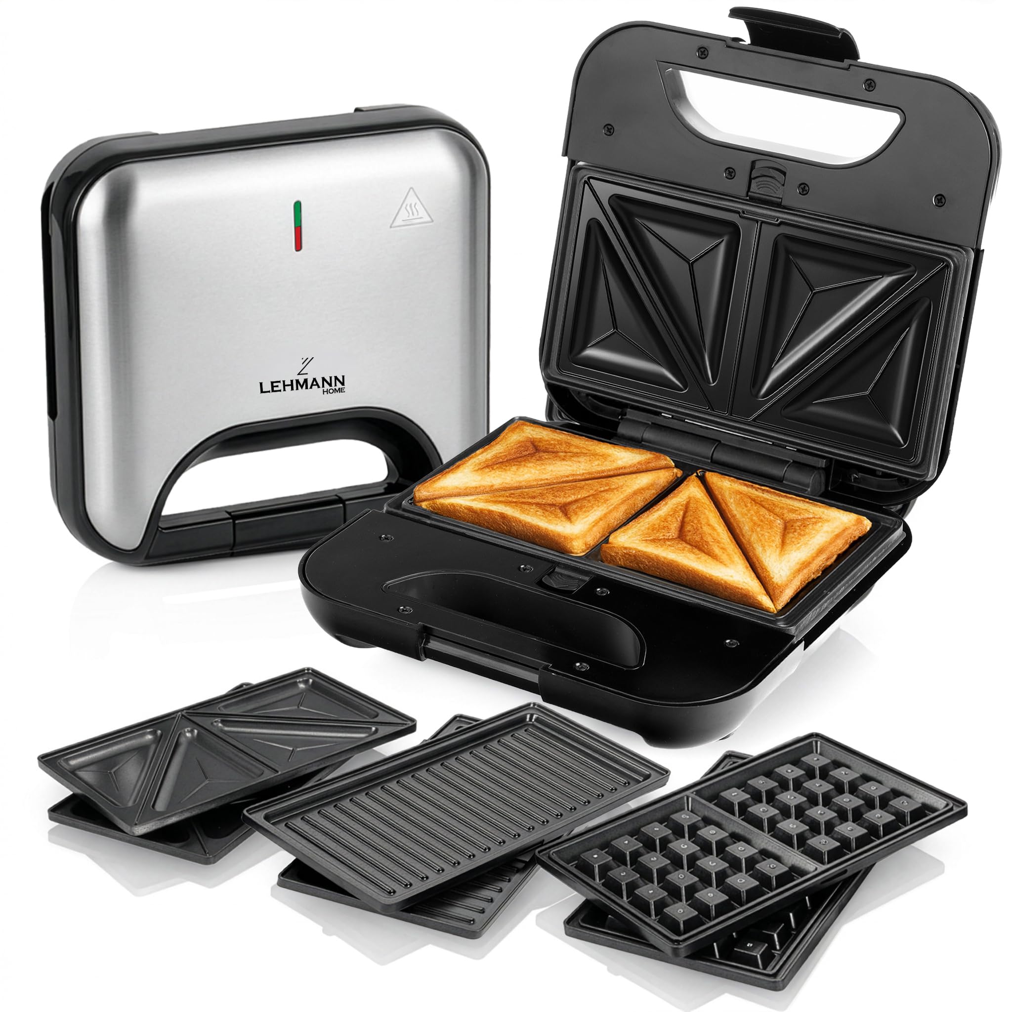 lehmann-sandwichmaker-3-in-1-waffeleisen-kontaktgrill-800w image 1