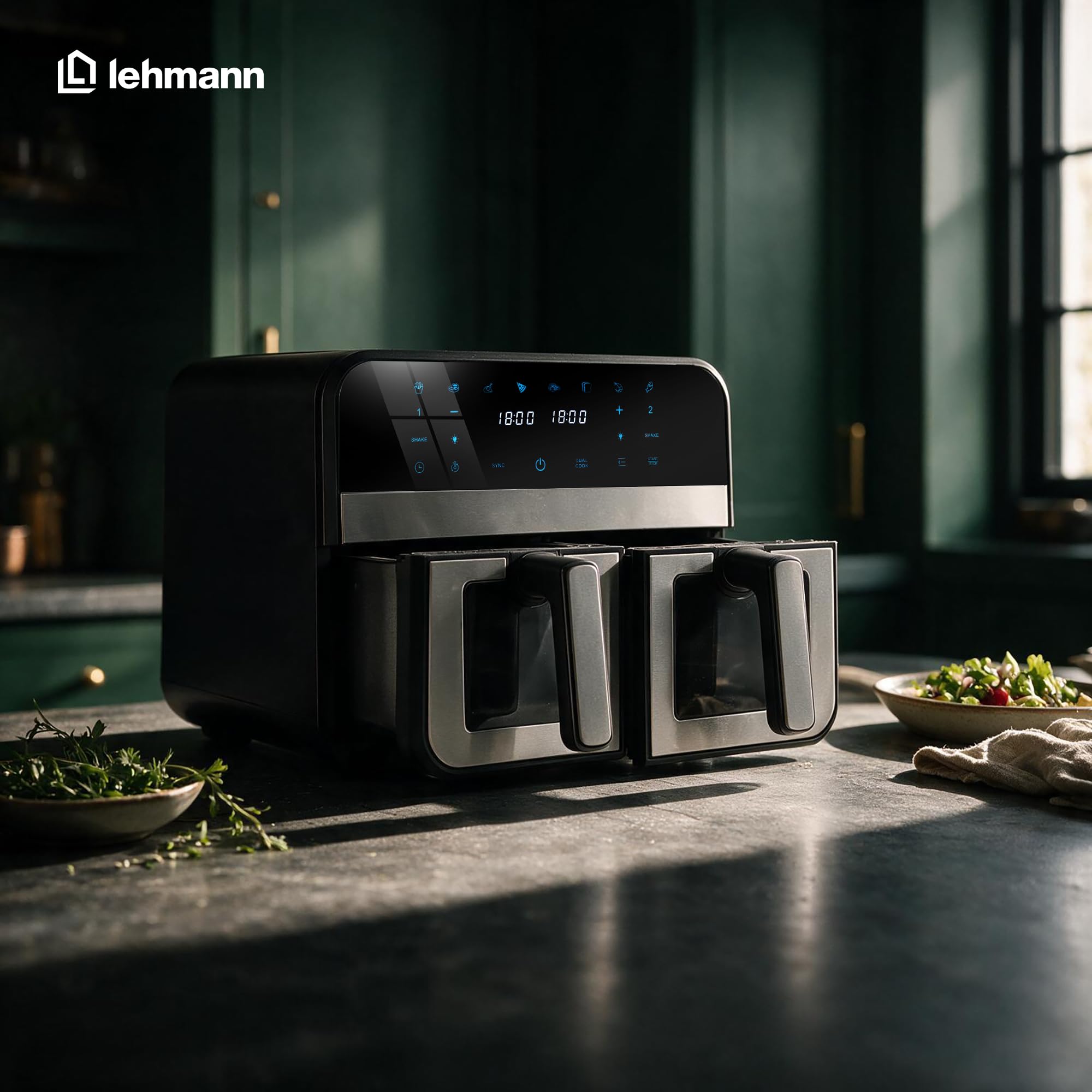 lehmann-9-l-doppelkammer-hei-luftfritteuse-wlan-2x4-5l-sichtfenster image 2