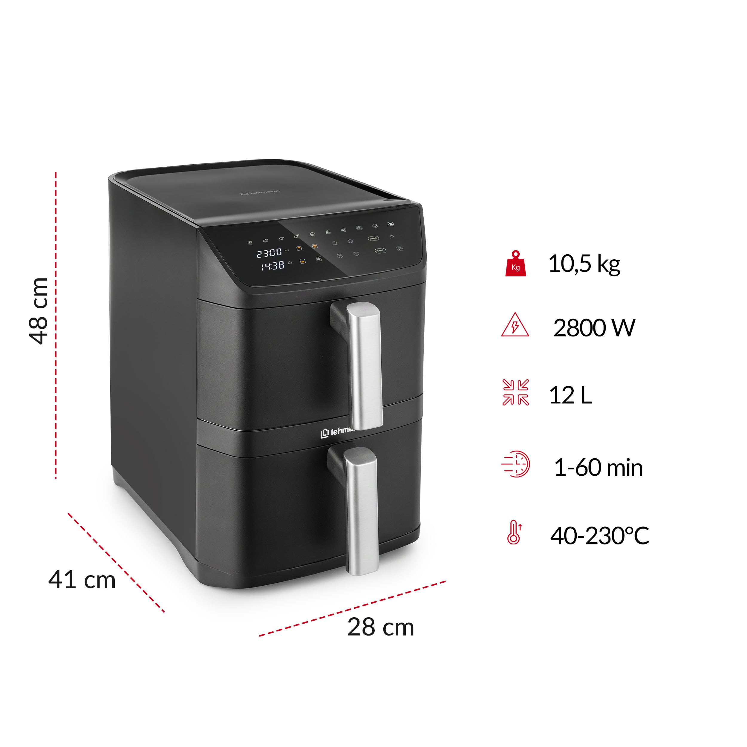 lehmann-origin-hei-luftfritteuse-12l-doppelkammer-2800w-schwarz image 3