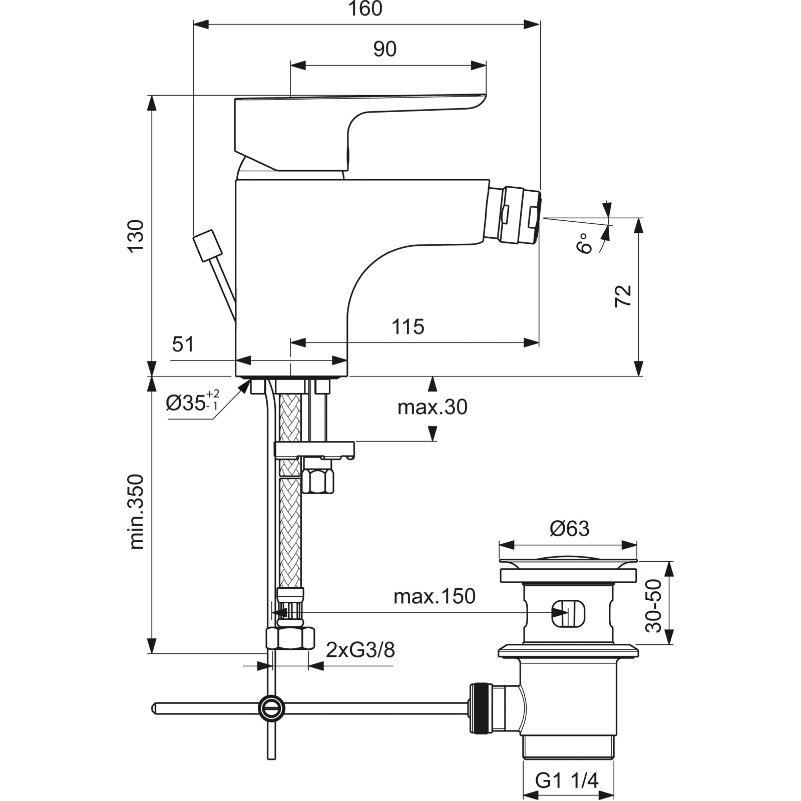 ideal-standard-melange-bidet-einhebelmischer-b0897aa-chrom image 7