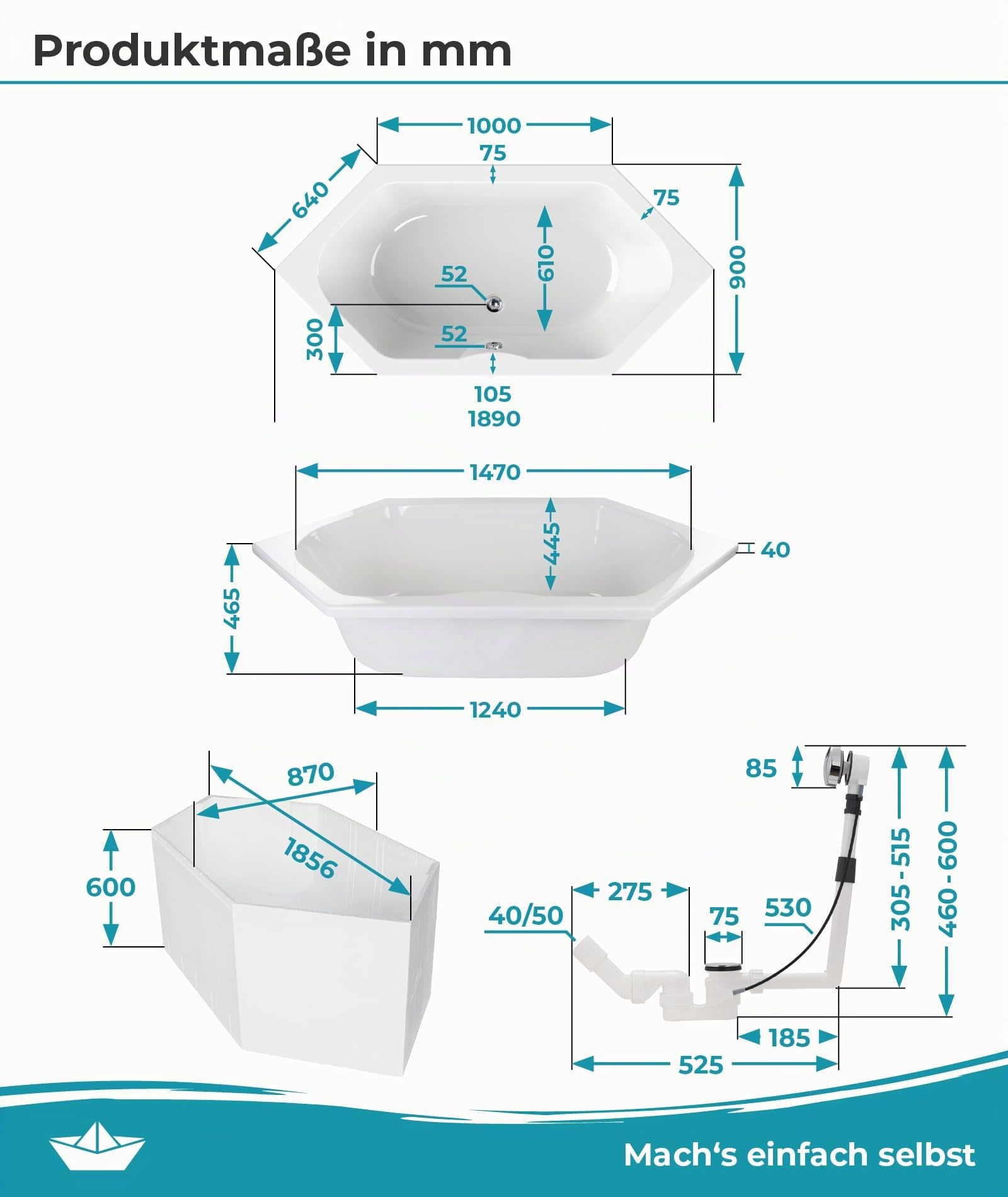 calmwaters-badewanne-190x90-6-eck-acrylwanne-komplett-set-wei image 5