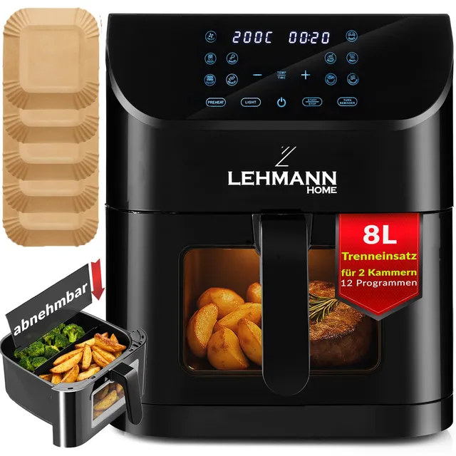lehmann-hei-luftfritteuse-8l-schwarz-sichtfenster-12-programme image 1