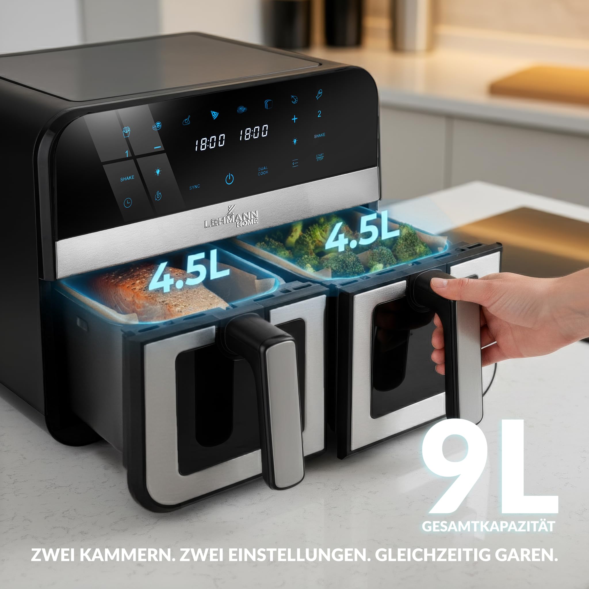 lehmann-9-l-doppelkammer-hei-luftfritteuse-wlan-2x4-5l-sichtfenster image 4