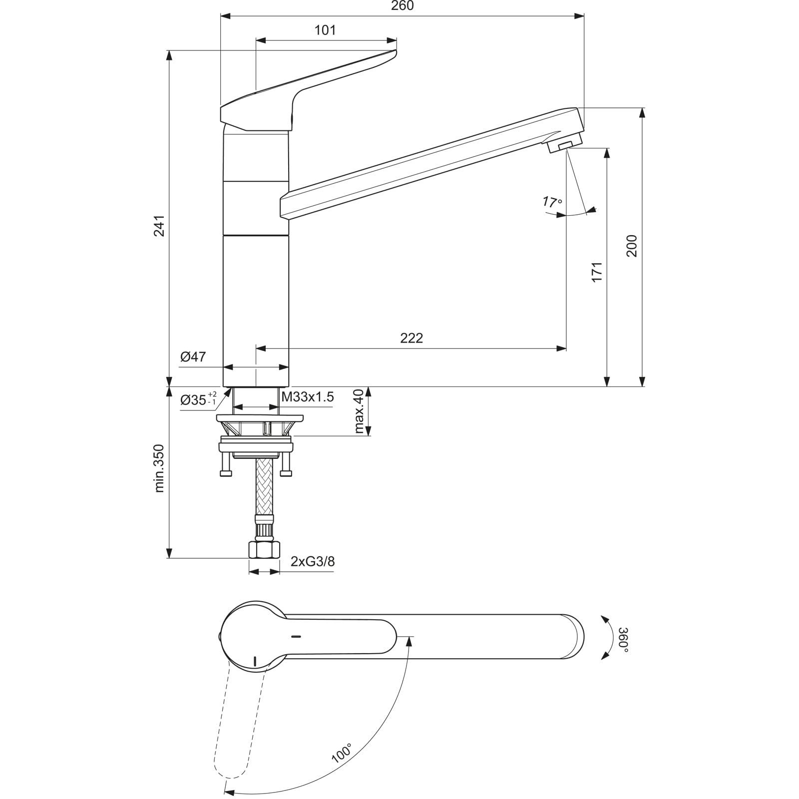 ideal-standard-melange-k-chenarmatur-chrom-hoher-auslauf image 7