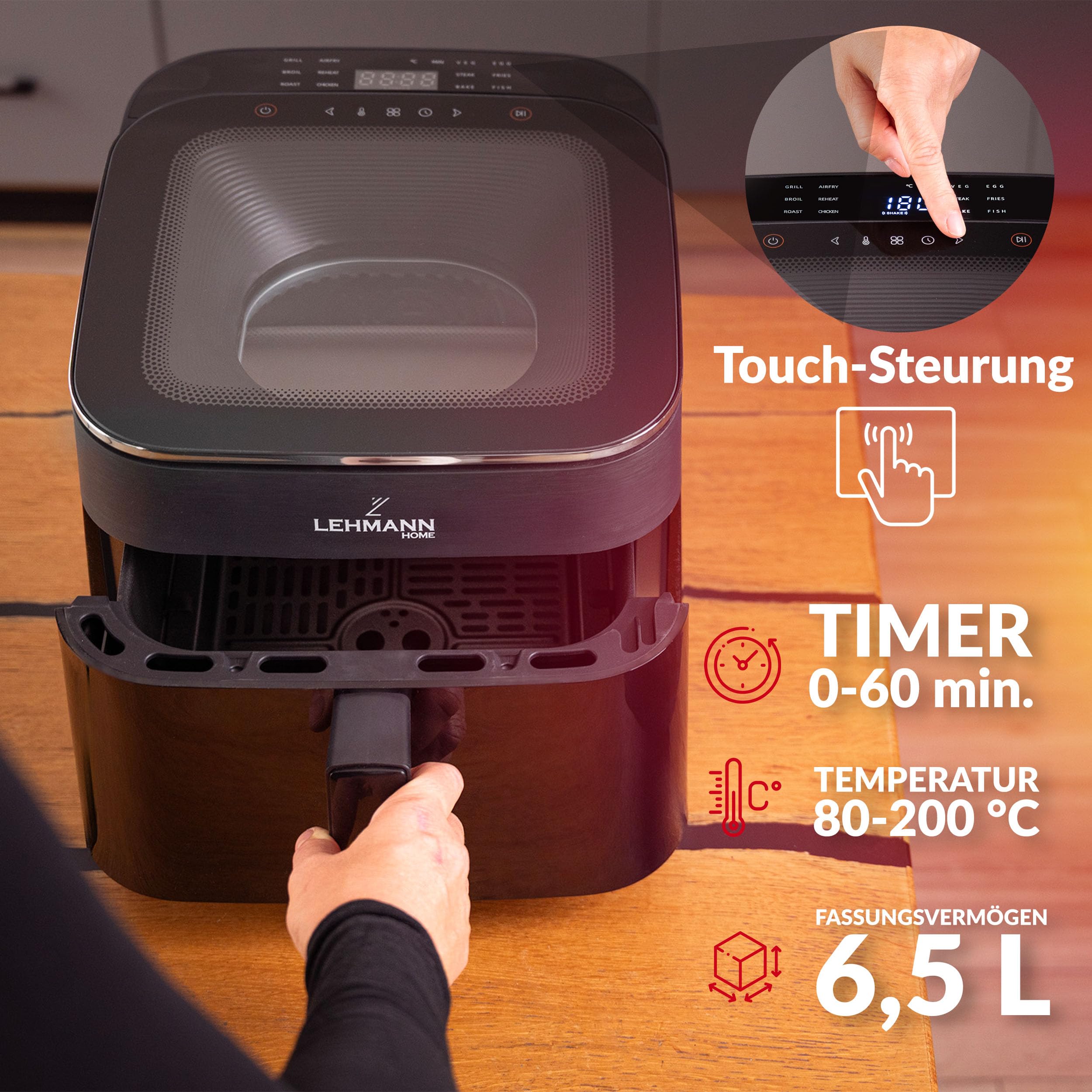lehmann-xl-hei-luftfritteuse-6-5l-sichtfenster-touch-1700w image 3