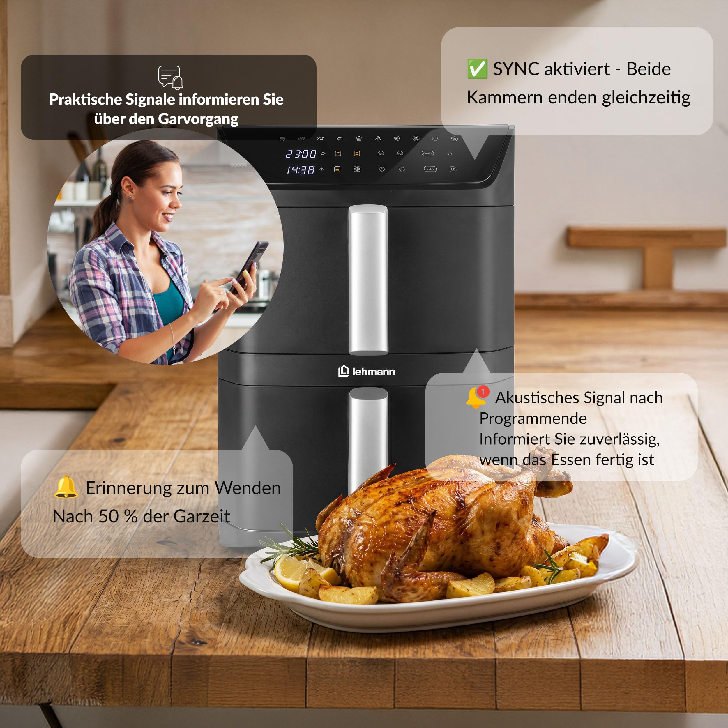 lehmann-origin-hei-luftfritteuse-12l-doppelkammer-2800w-schwarz image 7