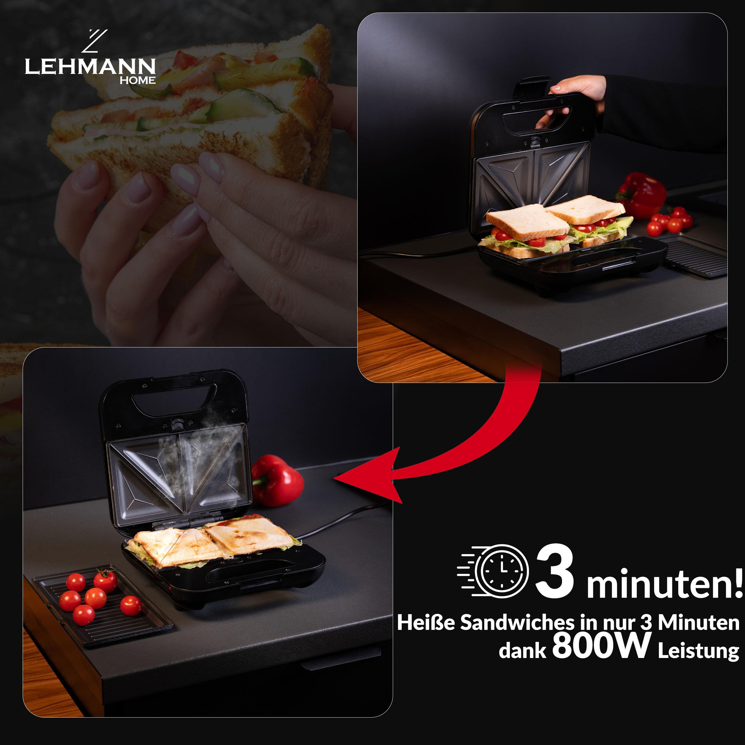 lehmann-sandwichmaker-3-in-1-waffeleisen-kontaktgrill-800w image 5