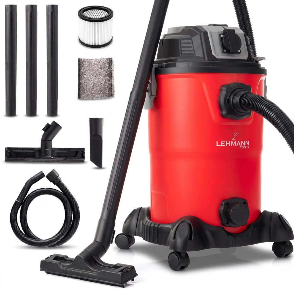 lehmann-industriestaubsauger-30l-2000w-rot-steckdose-hepa image 1
