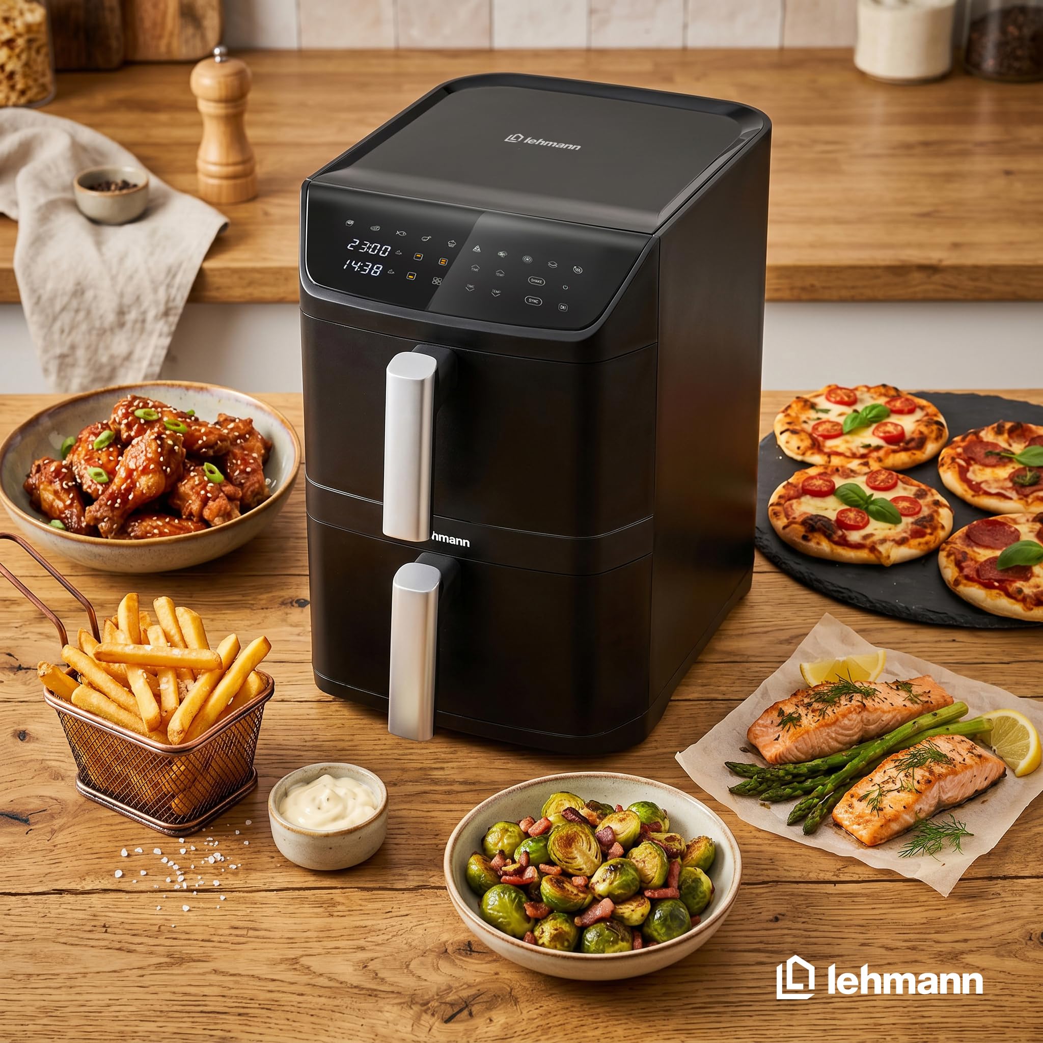 lehmann-origin-hei-luftfritteuse-12l-doppelkammer-2800w-schwarz image 2